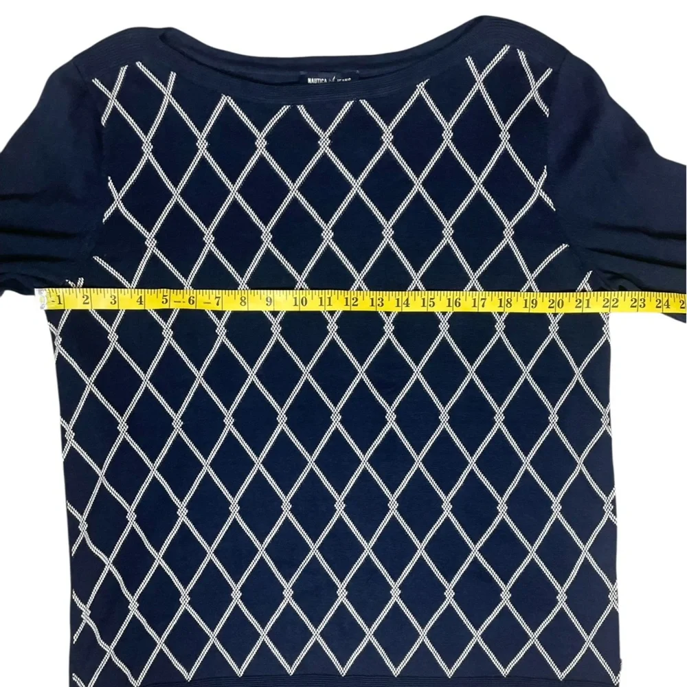 Nautica Jeans Women’s “Intarsia” Navy Blue Knit Boatneck Sweater NWT (O)